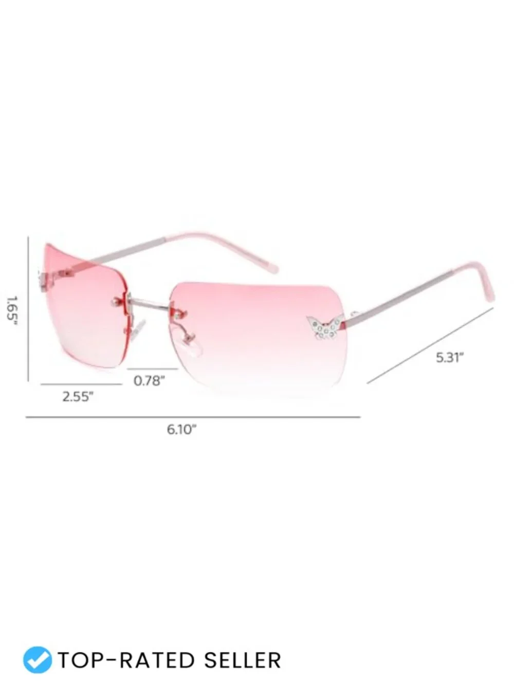 Rimless Rectangle Y2K Sunglasses Metal Plastic UV400 Frameless Tinted Lens
